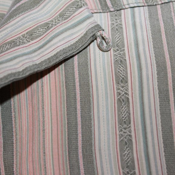 Tommy Bahama green and peach striped button up silk t-shirt size large - Picture 4 of 5